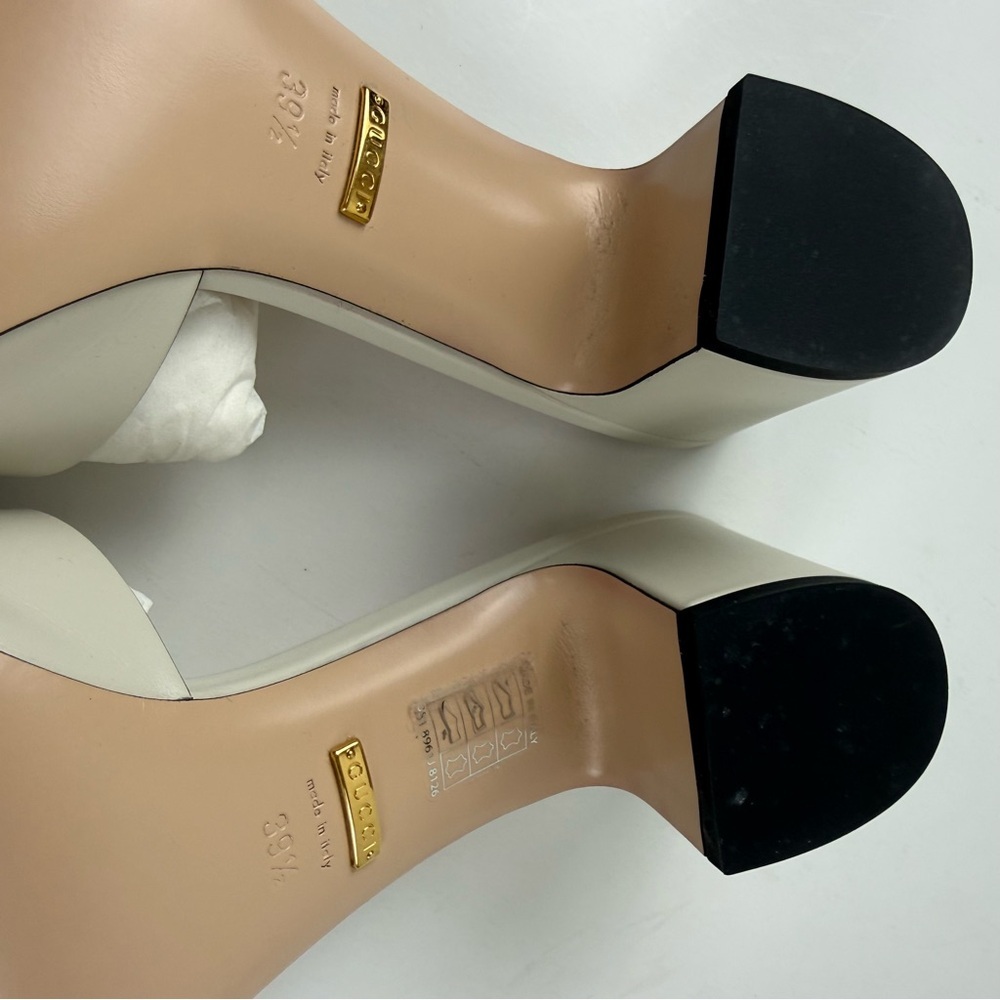 Gucci Sierra GG Slide Sandals Womens 39.5 US 9.5 Mystic White Heels Leather NEW - Picture 8 of 16